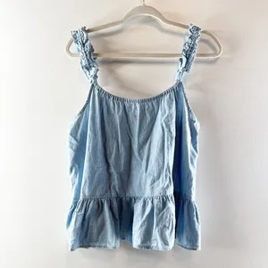 Madewell Sleeveless Denim Ruffle-Strap Peplum Cami Tank Top Blue Haddon Wash 12 thumbnail 3