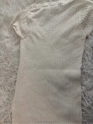 GAP Cream Ivory Cable Knit V-Neck Short Sleeve Sweater Top Size M thumbnail 5