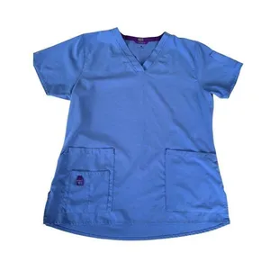 Carhartt Force Womens Scrub Top Medium Blue Short Sleeve V-Neck With Pockets thumbnail 1