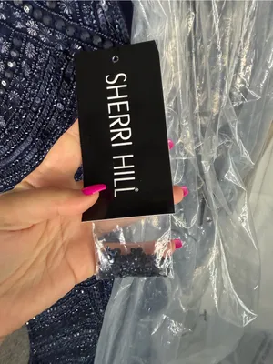 Sherri Hill 51426 Size 4 NWT Navy Beaded Mermaid Evening Gown Formal Prom Dress thumbnail 7