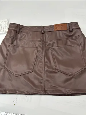 Brown Faux Leather Mini Skirt waist 28 length 13 thumbnail 6