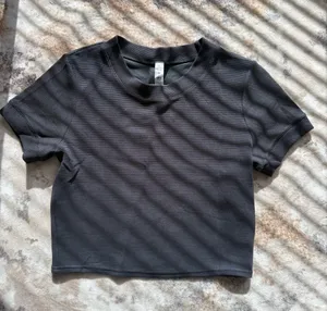 ALO Yoga Black Waffle Ribbed Short Sleeve Crop Top thumbnail 3