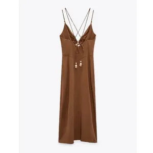 ZARA Rustic Slip Linen Blend Dress Size Medium thumbnail 8