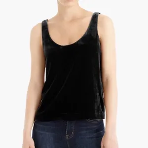 J.Crew 90s Whimsigoth Grunge Scoop Neck Plush Velour Tank‎ Top Shell 0 Black thumbnail 2