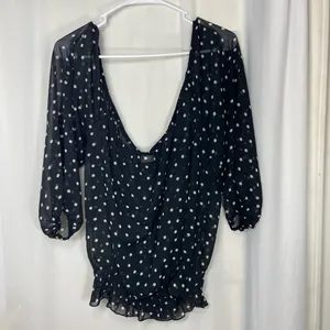 EUC Ambiance women’s black white polka dotted off shoulder 3/4‎ sleeve blouse XL thumbnail 6