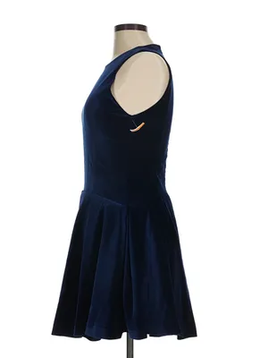 Alice + Olivia Navy Sleeveless Fit-and-Flare Dress Size 6 Adley Pleated Velvet thumbnail 6