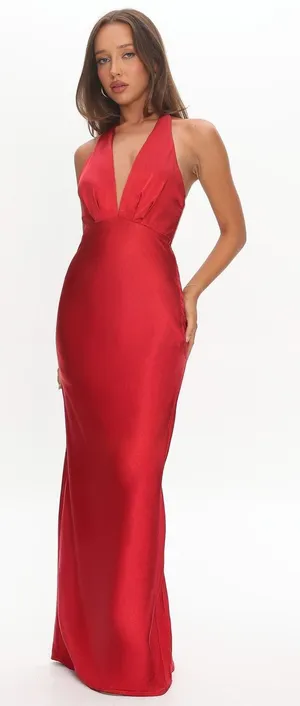 Angel Biba Of Your Dreams Maxi Dress Women Medium Red NWT Satin Halter Gown thumbnail 1