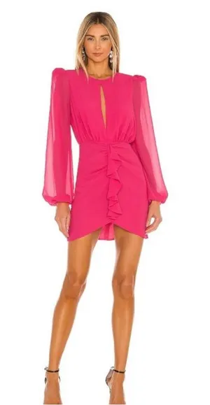 Revolve NBD Pink Sheath Dress with Bishop Sleeves and Plunge Neckline thumbnail 1