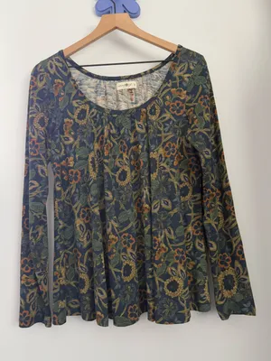 Natural Life Iris Top Long Sleeve Babydoll Relaxed Floral Boho Forest Fairy thumbnail 2