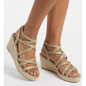 Pelle Moda Gold Metallic Strappy Espadrille Wedge Summer Sandals‎ 6.5M thumbnail 1