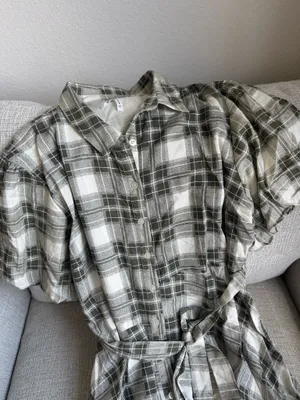 Puff sleeve plaid dress thumbnail 2