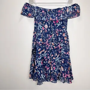 NWT Lulus My Favorite Navy Blue Floral Print Off the‎ Shoulder Dress MEDIUM thumbnail 7