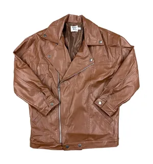 Princess Polly - Next In Line Faux Leather Oversized Biker Jacket in Brown thumbnail 1