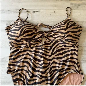 NWT J. Crew Front-twist one-piece in zebra stripe Brown‎ Tan BK543 Sz 24 thumbnail 4