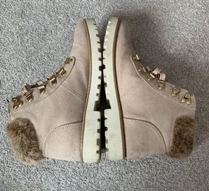 Ana Nelson Fur Lace Up Boots Hiking Sherpa Cream Beige Memory Foam Size 7.5 8 thumbnail 7