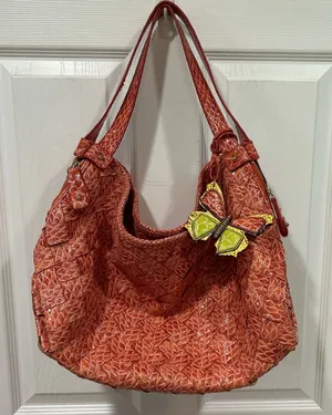 Jessica Simpson Coral Textured Hobo with Yellow Butterfly Accent thumbnail 1