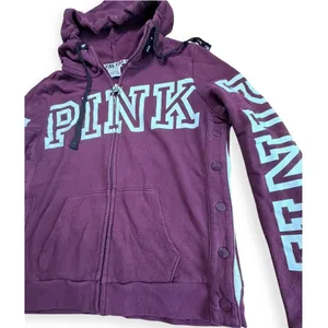 Victoria's Secret PINK Full Zip Hoodie Maroon Burgundy Snap Side Logo Small thumbnail 6