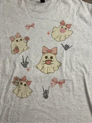 Gildan Light Gray Tee with Pink Bow Ghosts thumbnail 5
