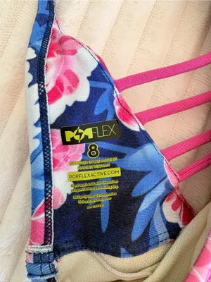 Popflex Floral Blue & Pink Strappy Sports Bra Size 8 thumbnail 4