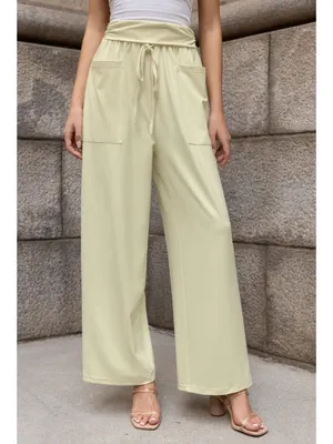NWT Cupshe Light Yellow Wide Leg Jersey Pants - Size: Small thumbnail 11