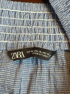 Zara Blue Gingham Ruffle Smocked Blouse XL Cotton Coquette Coastal Picnic Top thumbnail 5