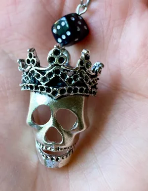 Handmade goth punk Victorian funky skull & black dice necklace💀🖤🍃🎲⭐️🤘 thumbnail 2