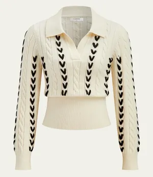 Commense Contrast Stitched Cable Knit Polo Sweater Off-White Size Medium NWT thumbnail 1