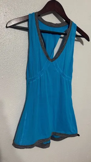 Lululemon Elevate Tank Top Blue Trim Adjustable Drawstring Hem Racerback Gym thumbnail 1