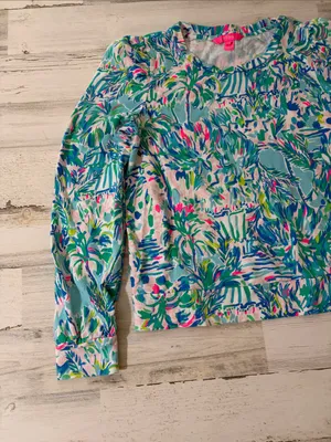 Lilly Pulitzer Jansen Lightweight Sweatshirt Blue Ibiza Cabana Cocktail thumbnail 3