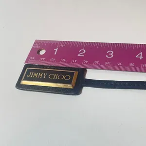 Jimmy Choo Bag Charm Black Leather Gold Logo Tag thumbnail 5
