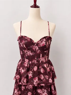 Altar’d State Stellini Wine Floral Corset Maxi Dress Small thumbnail 5