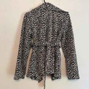 Cato Jacket Small Black White Leopard Print Button‎ Tie Waist Long Sleeve Knit thumbnail 4