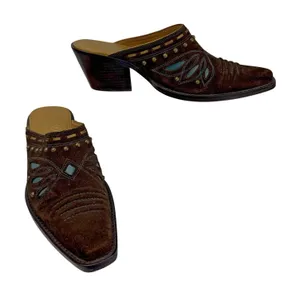 Cole Haan Western Heeled Mules Size 7 Brown Suede Turquoise Studded Butterfly thumbnail 1
