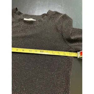LOFT Womens Black Ribbed Metallic Shimmer‎ Long Sleeve Midi Sheath Dress Small thumbnail 6