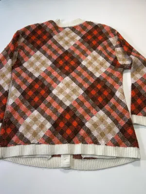 Talbots Plaid Button-Front Cardigan in Cream, Brown, Rust Size LP thumbnail 7