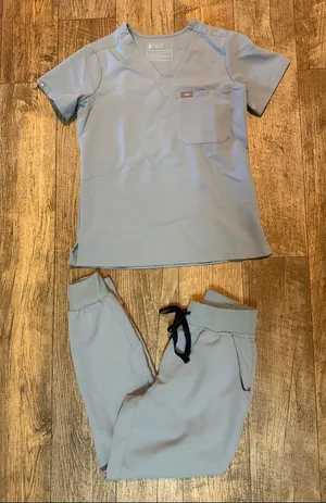 Figs Dusty Blue Scrub Top & Jogger Set thumbnail 1