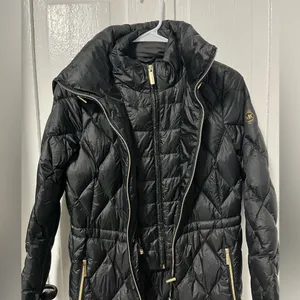 Michael Kors petite quilted Hooded Black Packable Puffer Coat jacket size small thumbnail 6