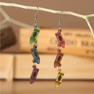 Boho Mismatched Asymmetrical Whimsical Novelty Style‎ Crayon Teacher Earrings thumbnail 6