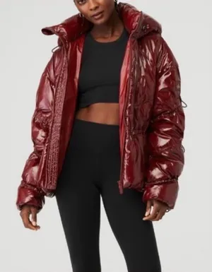 Alo Yoga Stunner Puffer Jacket Cranberry Red Winter Insulated Glossy Oversized thumbnail 1