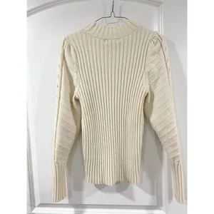 Marled Cream Cable Knit Mock Neck Sweater M Cozy Chunky Ribbed Winter Pullover thumbnail 3