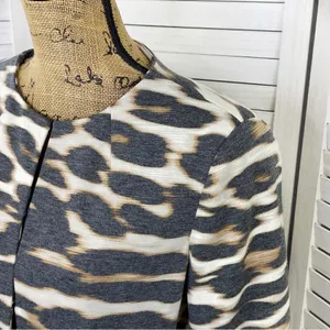 East 5th Animal‎ Leopard Print Ponte Knit Crop Blazer Jacket White Tan Medium thumbnail 6