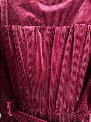 Bloomchic NEW Corduroy Dress Size 26 Red Maroon Flare Trumpet Pleated Coquette thumbnail 5
