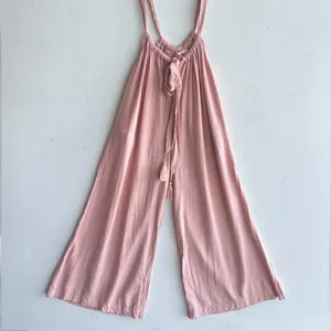 NEW Mazik Wide Leg Linen Jumpsuit Boho Pink MEDIUM Suspender Overalls Tassels thumbnail 2
