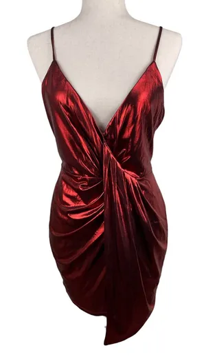 Revolve H:ours Lilith Dress Metallic Dark Red Size Small Draped Mini Going Out thumbnail 1