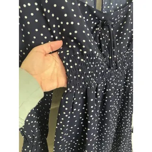 Princess Polly Navy White Polka Dot Bell Sleeve Smocked Mini Dress 8 Whimsical thumbnail 7
