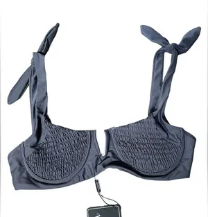 NEW Zaful Gray Smocked Shirred Bowknot Underwire V Cut Two Piece Bikini Set thumbnail 3