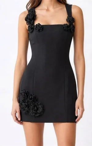 ELLIATT Trompe Floral Appliqués Mini Dress, Black, Medium thumbnail 1