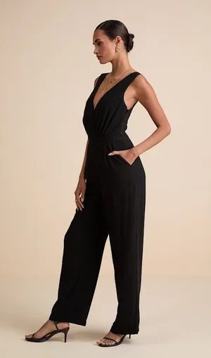NWT Lulus Kiska Black Lace Wide-Leg Jumpsuit Party Night Out Classy Size XL thumbnail 1