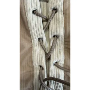 Maniere De Voir Womens Ribbed Lace Up Corset Top Tan Brown Mesh Panel Size 8 thumbnail 3
