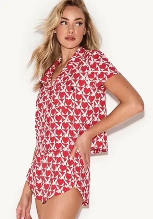 PLAYBOY Red and White Heart Print Short Pajama Set thumbnail 1